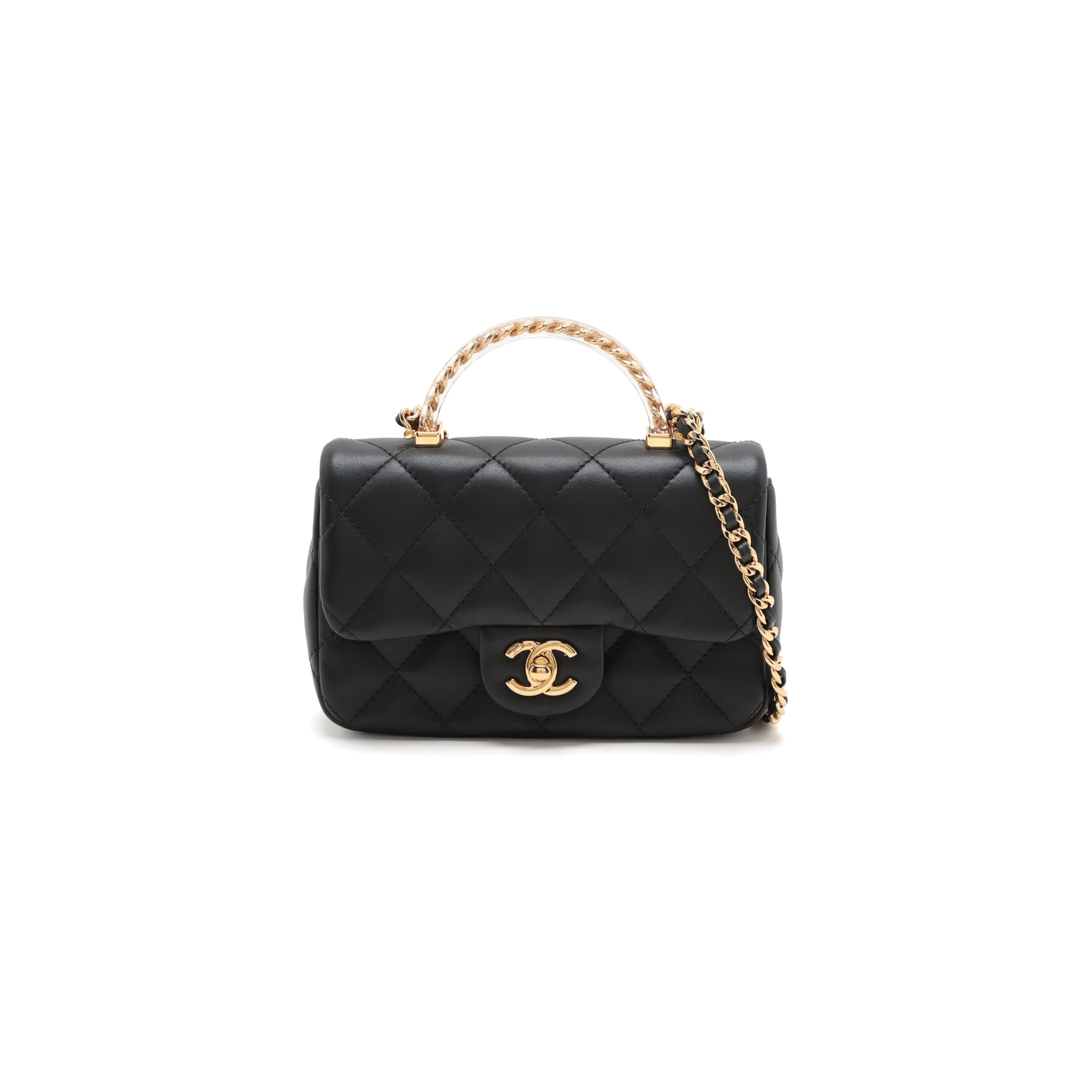 CHANEL MINI MATRASSE 2WAY SHOULDER BAG TOP HANDLE BLACK G GOLD AS4847 (19*12*6cm)